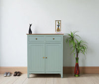 Spain Solid Mango Wood Shoe Rack Cabinet - 2 Doors & 2 Drawers - Sideboard - Furniselan - Silt-Green