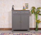Spain Solid Mango Wood Shoe Rack Cabinet - 2 Doors & 2 Drawers - Sideboard - Furniselan - Slate-Grey