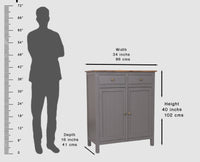 Spain Solid Mango Wood Shoe Rack Cabinet - 2 Doors & 2 Drawers - Sideboard - Furniselan - Slate-Grey