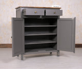 Spain Solid Mango Wood Shoe Rack Cabinet - 2 Doors & 2 Drawers - Sideboard - Furniselan - Slate-Grey