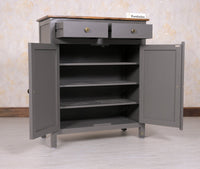 Spain Solid Mango Wood Shoe Rack Cabinet - 2 Doors & 2 Drawers - Sideboard - Furniselan - Slate-Grey