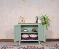 Spain Solid Mango Wood Sideboard Cabinet - Two Doors - Sideboard - Furniselan - Silt-Green