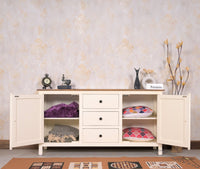 Spain Solid Mango Wood Sideboard Cabinet- 2 Doors & 3 Drawers Furniselan - Frosty-White