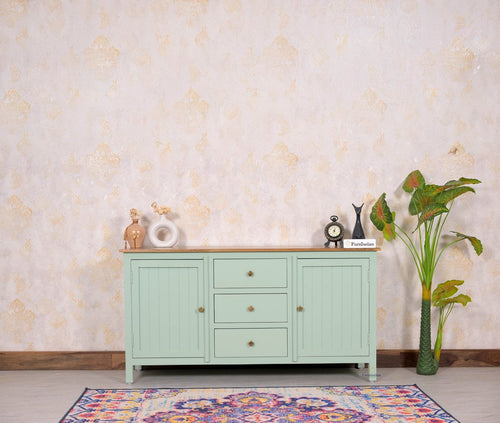 Spain Solid Mango Wood Sideboard Cabinet- 2 Doors & 3 Drawers Furniselan - Silt-Green