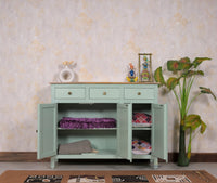 Spain Solid Mango Wood Sideboard Cabinet - 3 Doors & 3 Drawers - Sideboard - Furniselan - Silt-Green