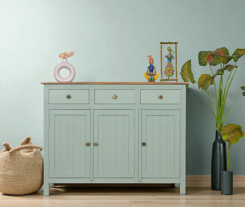 Spain Solid Mango Wood Sideboard Cabinet - 3 Doors & 3 Drawers - Sideboard - Furniselan - Silt-Green