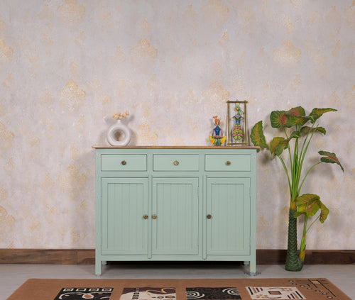 Spain Solid Mango Wood Sideboard Cabinet - 3 Doors & 3 Drawers - Sideboard - Furniselan - Silt-Green