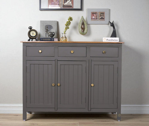 Spain Solid Mango Wood Sideboard Cabinet - 3 Doors & 3 Drawers - Sideboard - Furniselan - Slate-Grey