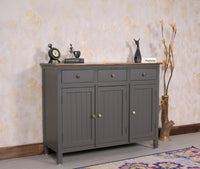 Spain Solid Mango Wood Sideboard Cabinet - 3 Doors & 3 Drawers - Sideboard - Furniselan - Slate-Grey