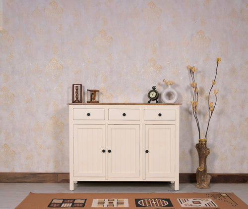 Spain Solid Mango Wood Sideboard Cabinet - 3 Doors & 3 Drawers - Sideboard - Furniselan - Frosty-White