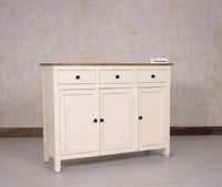 Spain Solid Mango Wood Sideboard Cabinet - 3 Doors & 3 Drawers - Sideboard - Furniselan - Frosty-White