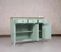 Spain Solid Mango Wood Sideboard Cabinet - 3 Doors & 3 Drawers - Sideboard - Furniselan - Silt-Green