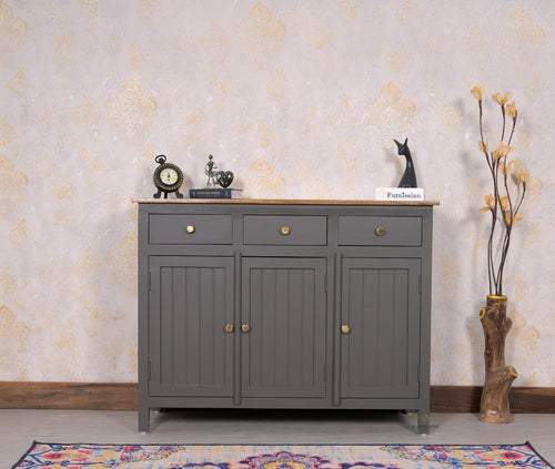 Spain Solid Mango Wood Sideboard Cabinet - 3 Doors & 3 Drawers - Sideboard - Furniselan - Slate-Grey