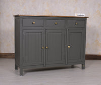 Spain Solid Mango Wood Sideboard Cabinet - 3 Doors & 3 Drawers - Sideboard - Furniselan - Slate-Grey