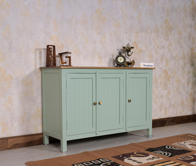 Spain Solid Mango Wood Sideboard Cabinet - Three Doors - Sideboard - Furniselan - Silt-Green