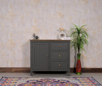 Spain Solid Mango Wood Sideboard Cabinet - Three Drawers & One Door - Sideboard - Furniselan - Slate-Grey
