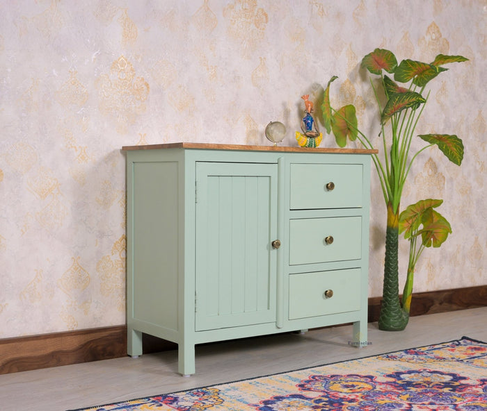 Spain Solid Mango Wood Sideboard Cabinet - 3 Drawers & 1 Door - Sideboard - Furniselan