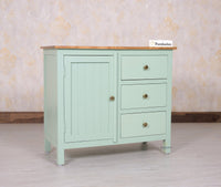 Spain Solid Mango Wood Sideboard Cabinet - Three Drawers & One Door - Sideboard - Furniselan - Silt-Green