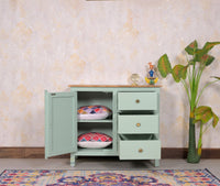 Spain Solid Mango Wood Sideboard Cabinet - Three Drawers & One Door - Sideboard - Furniselan - Silt-Green