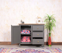 Spain Solid Mango Wood Sideboard Cabinet - Three Drawers & One Door - Sideboard - Furniselan - Slate-Grey
