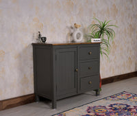 Spain Solid Mango Wood Sideboard Cabinet - Three Drawers & One Door - Sideboard - Furniselan - Slate-Grey