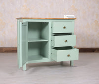 Spain Solid Mango Wood Sideboard Cabinet - Three Drawers & One Door - Sideboard - Furniselan - Silt-Green