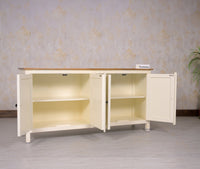 Spain Solid Mango Wood Sideboard Cabinet - 4 Doors - Sideboard - Furniselan - Frosty-White