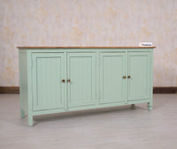 Spain Solid Mango Wood Sideboard Cabinet - 4 Doors - Sideboard - Furniselan - Silt-Green