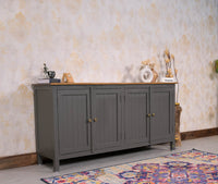 Spain Solid Mango Wood Sideboard Cabinet - 4 Doors - Sideboard - Furniselan - Slate-Grey