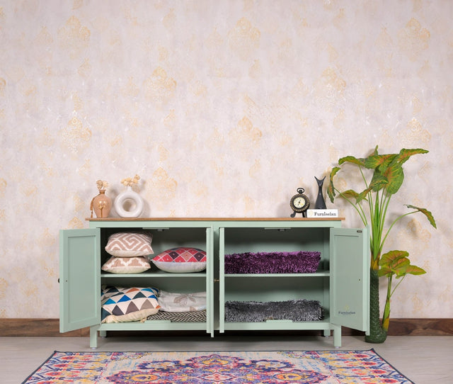 Spain Solid Mango Wood Sideboard Cabinet - 4 Doors - Sideboard - Furniselan - Silt-Green