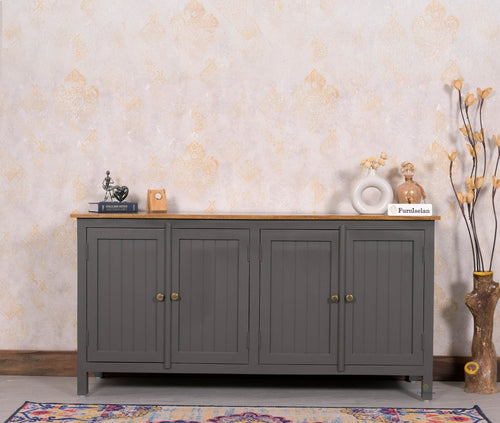 Spain Solid Mango Wood Sideboard Cabinet - 4 Doors - Sideboard - Furniselan - Slate-Grey