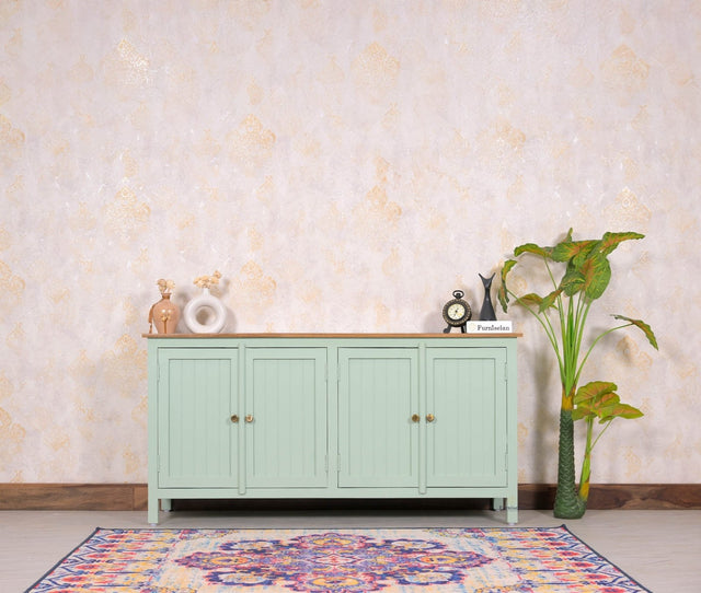 Spain Solid Mango Wood Sideboard Cabinet - 4 Doors - Sideboard - Furniselan - Silt-Green