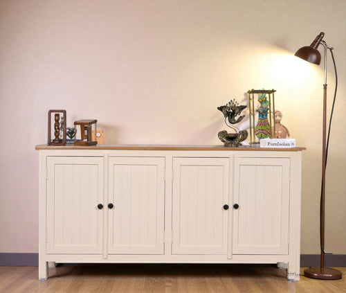 Spain Solid Mango Wood Sideboard Cabinet - 4 Doors - Sideboard - Furniselan - Frosty-White
