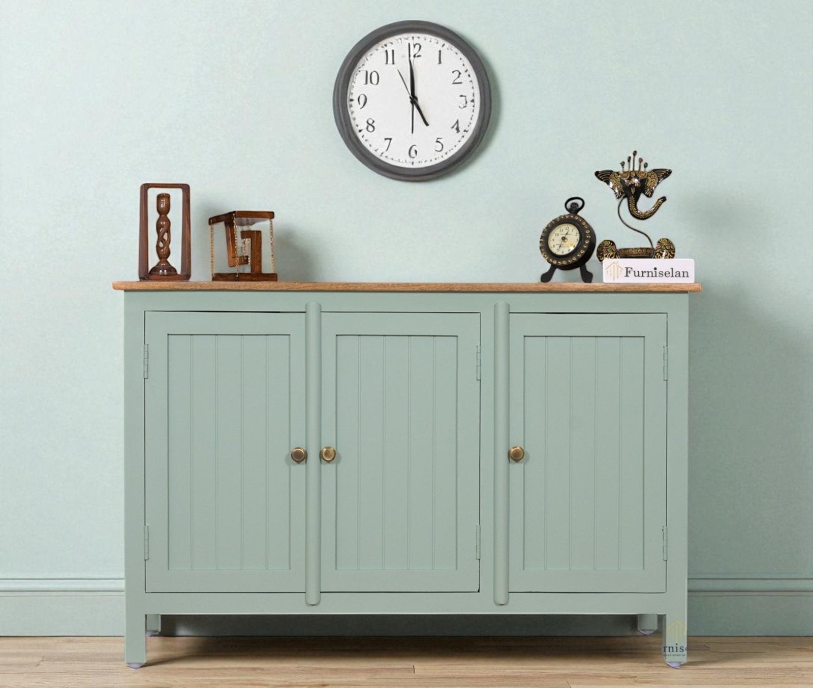 Spain Solid Mango Wood Sideboard Cabinet - Three Doors - Sideboard - Furniselan - Silt-Green