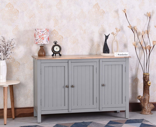 Spain Solid Mango Wood Sideboard Cabinet - Three Doors - Sideboard - Furniselan Cool Grey