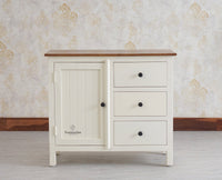 Spain Solid Mango Wood Sideboard Cabinet - Three Drawers & One Door - Sideboard - Furniselan - Milky-White