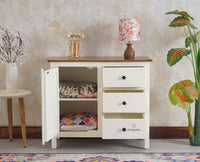 Spain Solid Mango Wood Sideboard Cabinet - Three Drawers & One Door - Sideboard - Furniselan - Milky-White