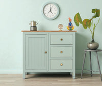 Spain Solid Mango Wood Sideboard Cabinet - Three Drawers & One Door - Sideboard - Furniselan - Silt-Green