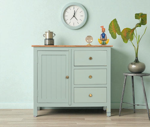 Spain Solid Mango Wood Sideboard Cabinet - Three Drawers & One Door - Sideboard - Furniselan - Silt-Green