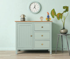 Spain Solid Mango Wood Sideboard Cabinet - Three Drawers & One Door - Sideboard - Furniselan - Silt-Green