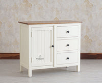 Spain Solid Mango Wood Sideboard Cabinet - Three Drawers & One Door - Sideboard - Furniselan - Milky-White