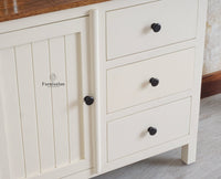 Spain Solid Mango Wood Sideboard Cabinet - Three Drawers & One Door - Sideboard - Furniselan - Milky-White