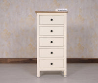 Spain Solid Mango Wood Tall Chest of Drawer - Five Drawers - Chest of Drawer - Furniselan - Frosty-White
