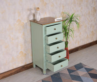 Spain Solid Mango Wood Tall Chest of Drawer - Five Drawers - Chest of Drawer - Furniselan - Silt-Green