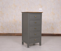 Spain Solid Mango Wood Tall Chest of Drawer - Five Drawers - Chest of Drawer - Furniselan - Slate-Grey