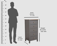 Spain Solid Mango Wood Tall Chest of Drawer - Five Drawers - Chest of Drawer - Furniselan - Slate-Grey