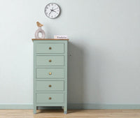 Spain Solid Mango Wood Tall Chest of Drawer - Five Drawers - Chest of Drawer - Furniselan - Silt-Green