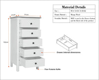 Spain Solid Mango Wood Tall Chest of Drawer - Five Drawers - Chest of Drawer - Furniselan - Frosty-White