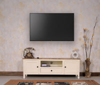 Spain Solid Mango Wood Tv cabinet - Two Doors and One Drawer - Tv Cabinet - Furniselan - Frosty-White