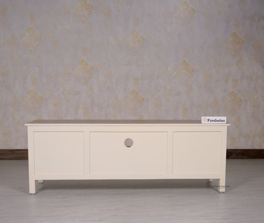 Spain Solid Mango Wood Tv cabinet - Two Doors and One Drawer - Tv Cabinet - Furniselan - Frosty-White